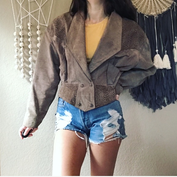 Vintage Jackets & Blazers - Vintage leather suede cropped cheetah jacket